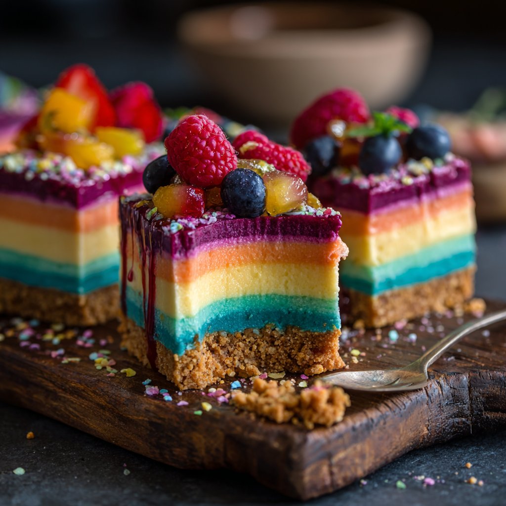 No-Bake Rainbow Cheesecake Bars