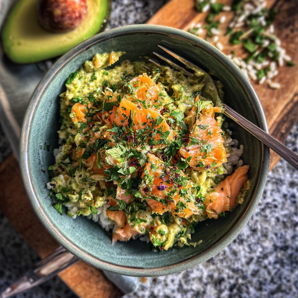 Avocado Pesto Salmon Bowl